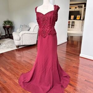 Vintage Y2K 2000s Alfred Angelo Red Beaded Formal Gown Feminine Ethereal